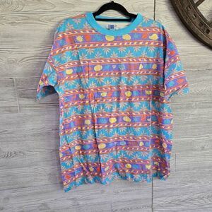 Club Med Vintage All Over Print Aquatic Colorful Mens SZ XL Bora Bora